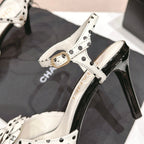 Double C New Camellia High Heel Sandals White/ Black Caro
