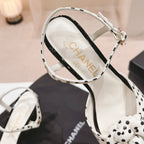 Double C New Camellia High Heel Sandals White/ Black Caro