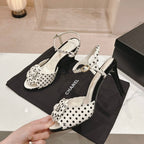 Double C New Camellia High Heel Sandals White/ Black Caro