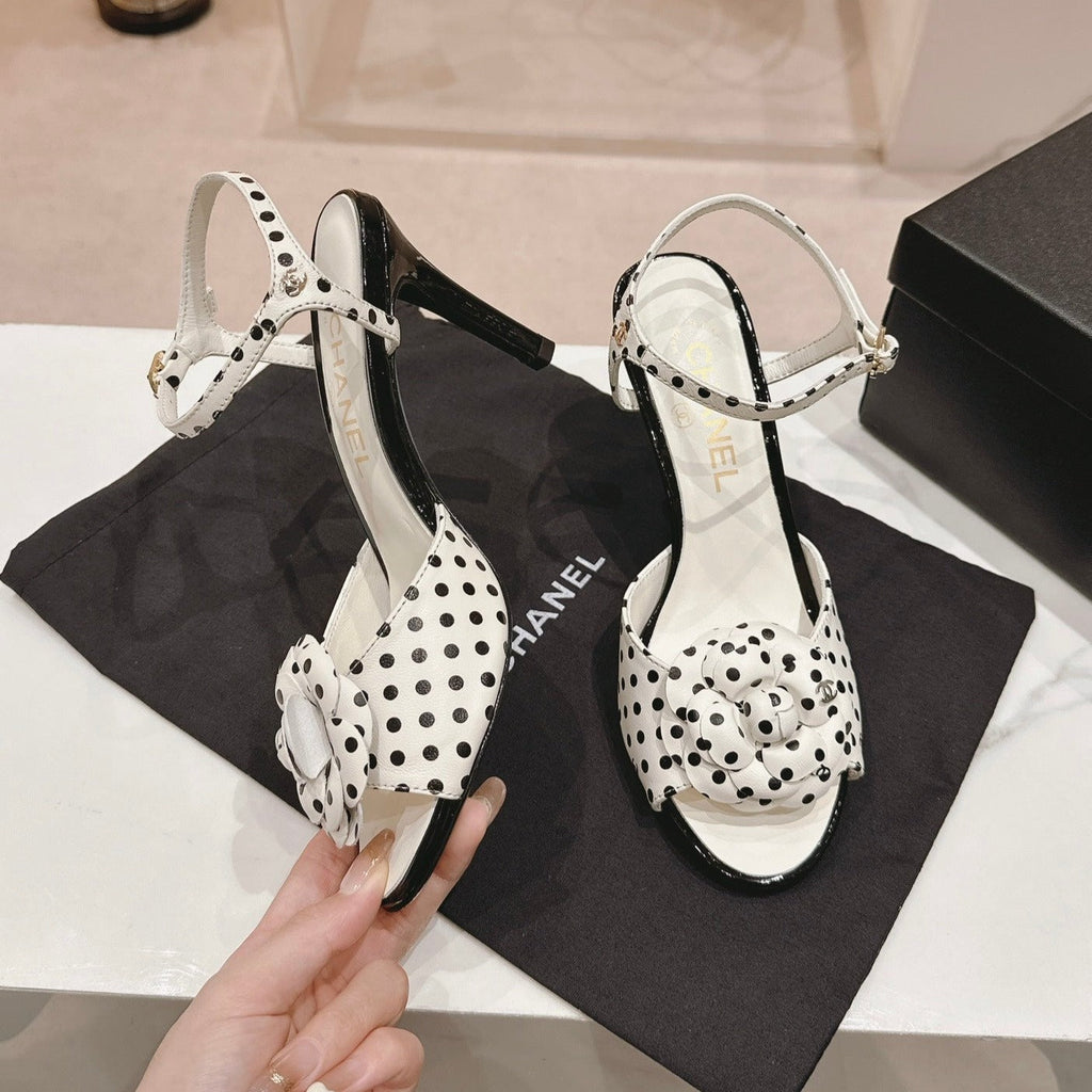 Double C New Camellia High Heel Sandals White/ Black Caro