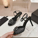 Double C New Camellia High Heel Sandals Black/ White Caro