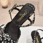 Double C New Camellia High Heel Sandals Black/ White Caro