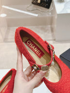 HIGH MARY JANE SHOES RED PINK WOOL TWEED