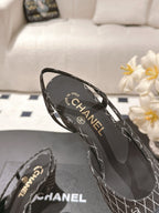 CC SLINGBACK 25S 65 MM IN BLACK DENIM WITH PLAID PATTERN