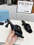 PRA CROSS MULE HEELS IN BLACK CALFSKIN WITH PADDED STRAPS