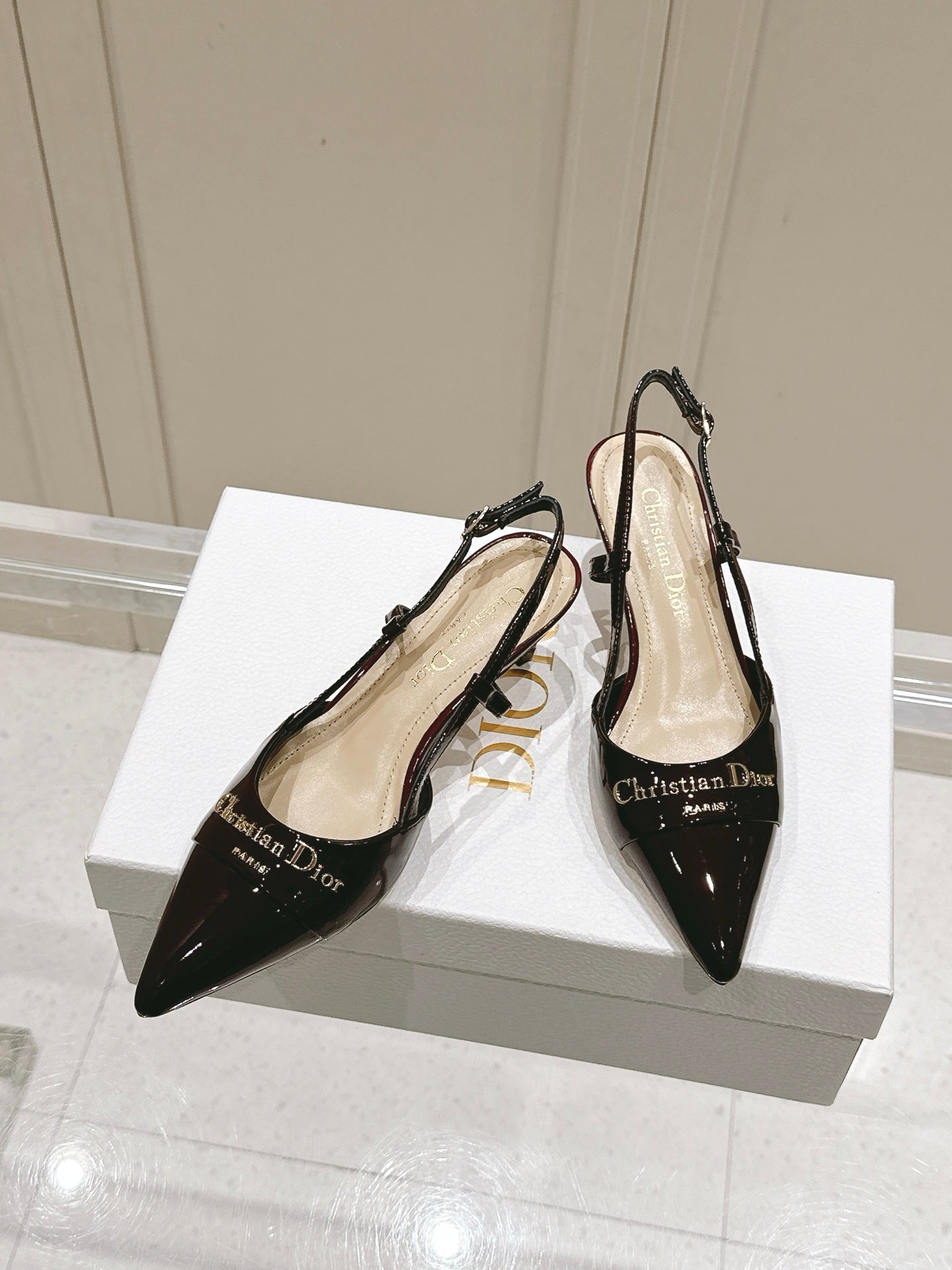 MY DD 25S SLINGBACK PUMP 50MM IN BURGUNDY RED GLOSSY CALFSKIN