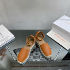SEE BY CHLOÉ ESPADRILLES SANDAL IN COPPER BROWN CALFSKIN AND WOVEN RAFFIA
