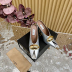 ALAIA AZZEDINE HIGH HEELS IN SILVER CALFSKIN WITH GOLD HARDWARE