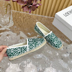 LW WHITE ANAGRAM ESPADRILLE LOAFER GREEN LINEN