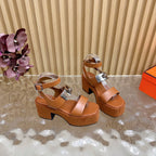 HM 25S CLASSIC WEDGE SANDALS 70 MM IN BROWN LAMBSKIN WITH SILVER HARDWARE