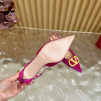 VALENTINO 25S HIGH-HEEL SLINGBACKS IN DARK PINK VELVET WITH GOLD HARDWARE