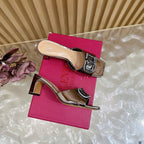 VALENTINO 25S HIGH-HEEL MULES 60 MM IN METALLIC SILVER PATENT CALFSKIN WITH CRYSTAL-EMBELLISHED STRAP