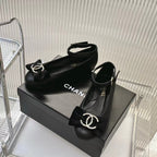 BOW MARY JANE SHOES IN BLACK LAMBSKIN