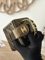MINI  COSMETIC BAG 11 IN MIKADO SHINY CALFSKIN GOLD HARDWARE