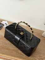 COSMETIC BAG 22 IN BLACK SHINY CALFSKIN GOLD HARDWARE