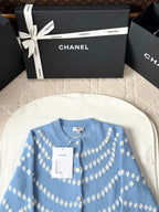 Chanel 25P Cardigan Light Blue Mix White Cashmere 237300