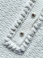 Chanel 25P Long-Sleeve Top White Tweed Pearl Buttons 237299