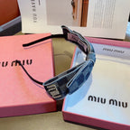 BOW HEADBAND IN BLUE DAMIER DENIM 398855