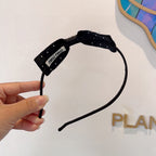 HEADBAND WITH BOW IN BLACK COTTON ATTACHED PEARLS 406039