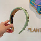THICK HEADBAND IN JADE GREEN SILK ATTACHED DIAMONDS 406043
