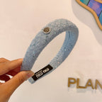 THICK HEADBAND IN SKY BLUE TWEED EMBELLISHED SEQUINS 406044