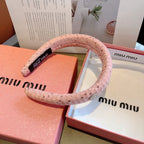 THICK HEADBAND IN PINK TWEED EMBELLISHED SEQUINS 406045