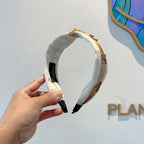 WHITE SILK HAIRBAND WITH GOLD LOGO 412440