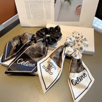 WHITE MIX BLACK SILK SCRUNCHIE 420657
