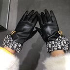 SADDLE GLOVES IN BLACK LAMBSKIN MIX MONO JACQUARD FABRIC 149747
