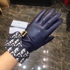 SADDLE GLOVES IN INDIGO BLUE LAMBSKIN MIX MONO JACQUARD FABRIC 465051