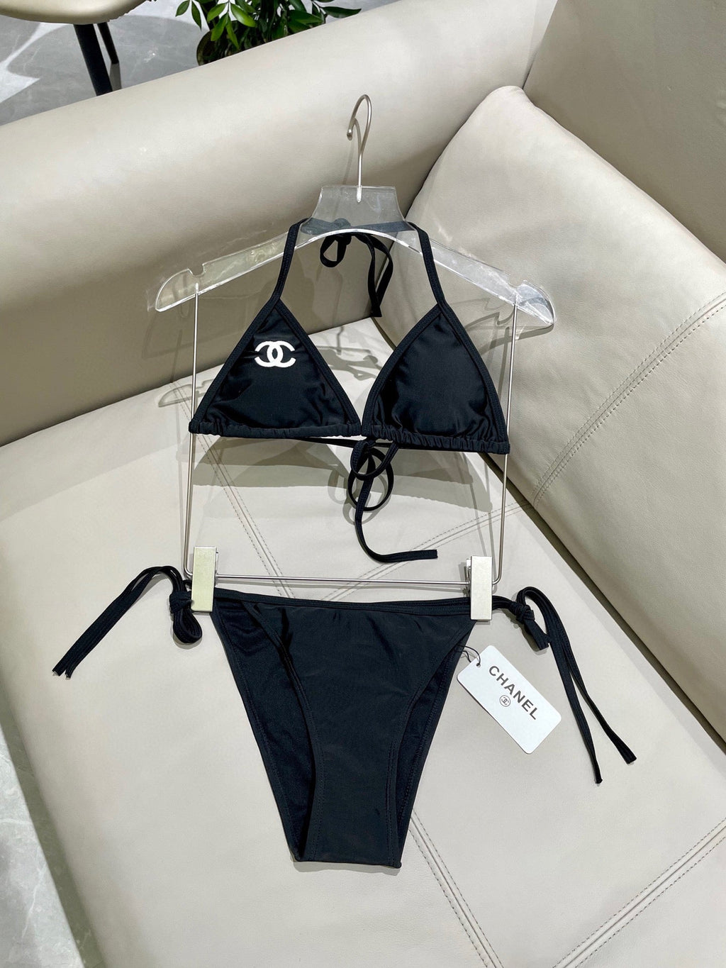 CC BIKINI SWIMSUIT SET IN BLACK EMBROIDERED LOGO 624564
