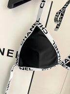 CC BIKINI SWIMSUIT SET IN BLACK WITH WHITE TRIM 627832