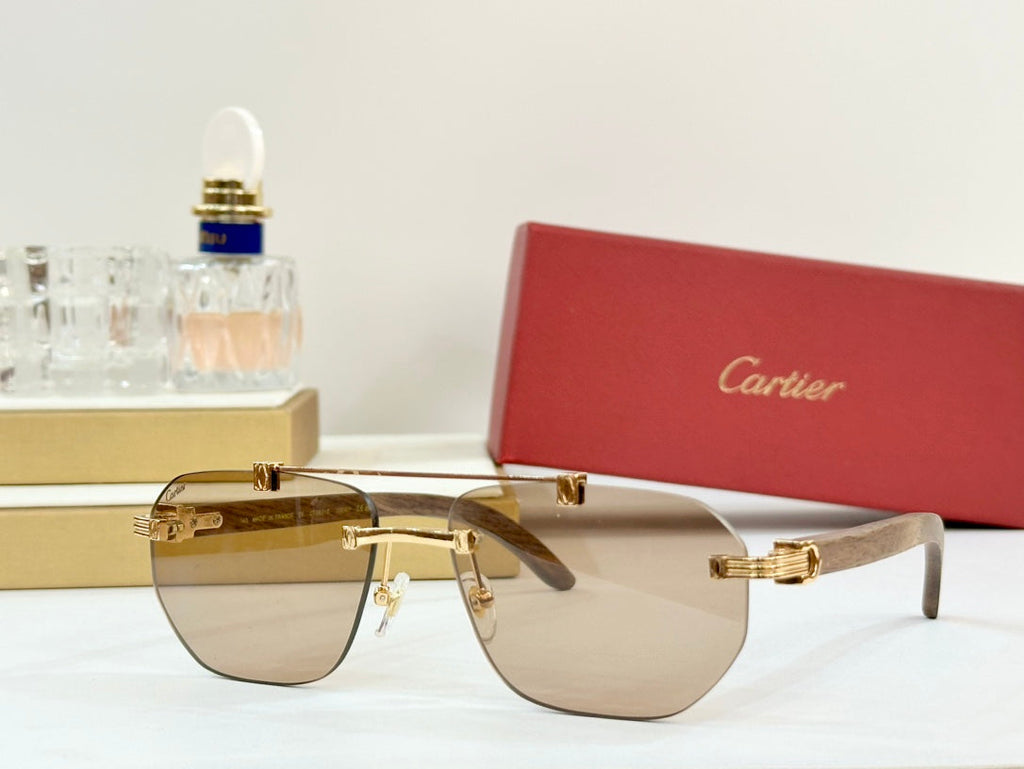 PREMIÈRE GEOMETRIC FRAME SUNGLASSES CT0621S IN METAL AND WOODEN