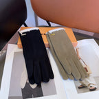 GLOVES IN KHAKI BEIGE WOOL MIX RABBIT FUR 458604
