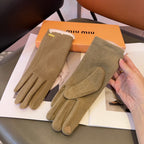 GLOVES IN KHAKI BEIGE WOOL MIX RABBIT FUR 458604