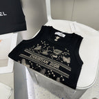 TANK TOP 610351 IN BLACK COTTON RIBBED EMBOSSED BUTTERFLY