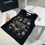 TANK TOP 610351 IN BLACK COTTON RIBBED EMBOSSED BUTTERFLY