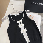 TANK TOP 610340 IN BLACK COTTON RIBBED WHITE BOW