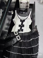 TANK TOP 610341 IN WHITE COTTON RIBBED BLACK BOW
