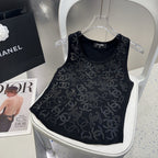 SLEEVELESS TOP 643223 IN BLACK COTTON EMBOSSED LOGO