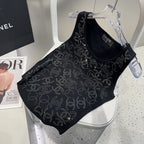 SLEEVELESS TOP 643223 IN BLACK COTTON EMBOSSED LOGO