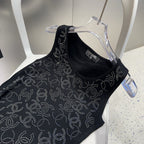 SLEEVELESS TOP 643223 IN BLACK COTTON EMBOSSED LOGO