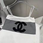 STRIPED CAMISOLE 610344 IN BLACK AND WHITE COTTON RIBBED
