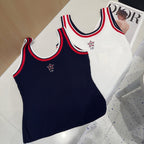 TANK TOP 610346 IN WHITE COTTON RIBBED RED TRIM