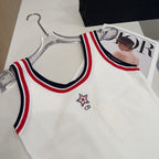 TANK TOP 610346 IN WHITE COTTON RIBBED RED TRIM
