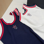 TANK TOP 610347 IN NAVY BLUE COTTON RIBBED RED TRIM
