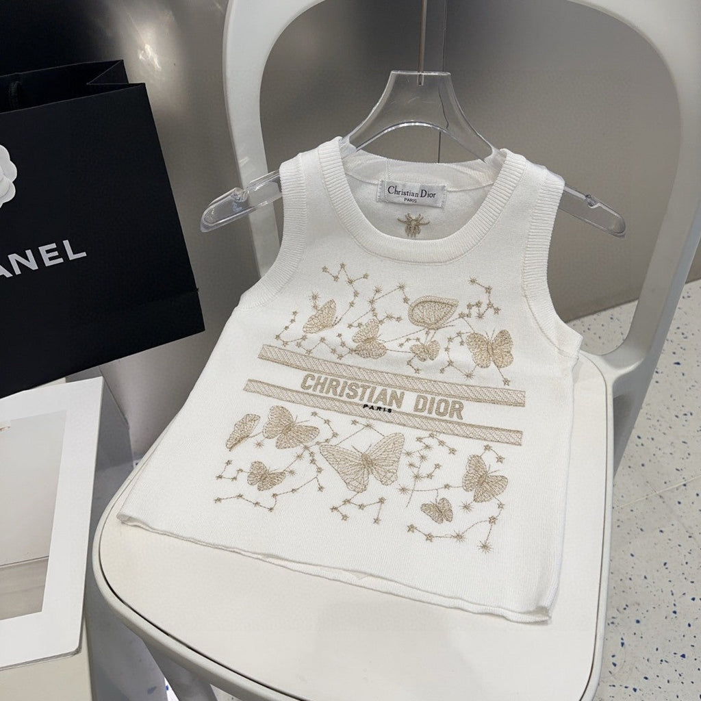 TANK TOP 610350 IN WHITE COTTON RIBBED EMBOSSED BUTTERFLY