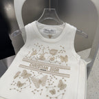 TANK TOP 610350 IN WHITE COTTON RIBBED EMBOSSED BUTTERFLY