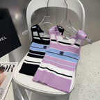 STRIPED TANK TOP 612057 IN BLUE BLACK COTTON RIBBED