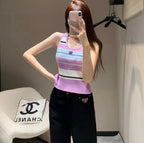 STRIPED TANK TOP 612058 IN BLUE WHITE AND PURPLE COTTON RIBBED
